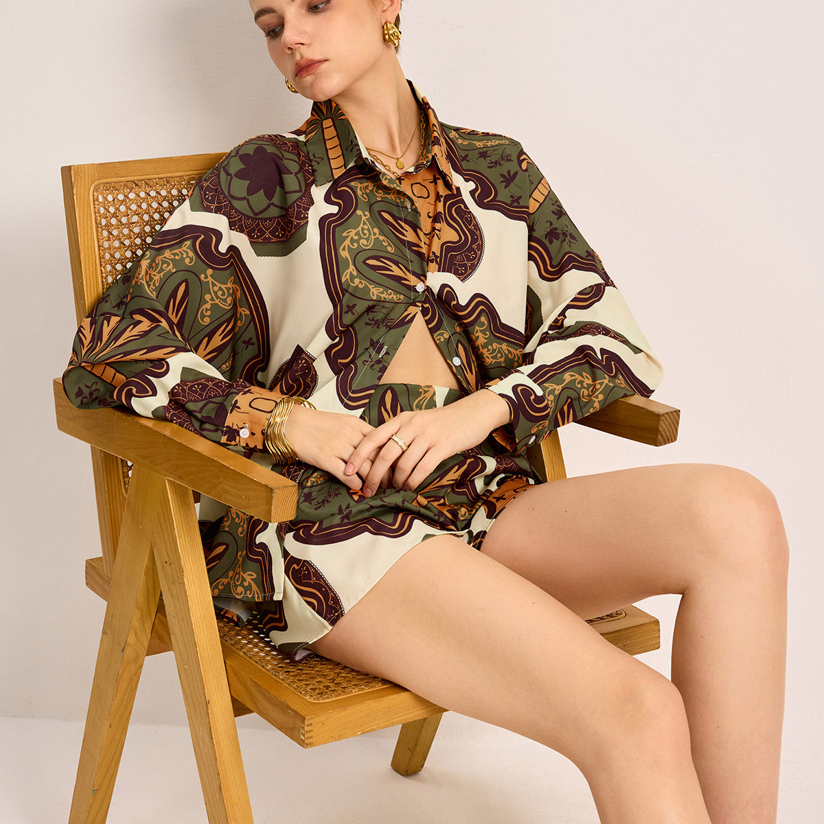 Baskılı Gömlek & Şort Takımı