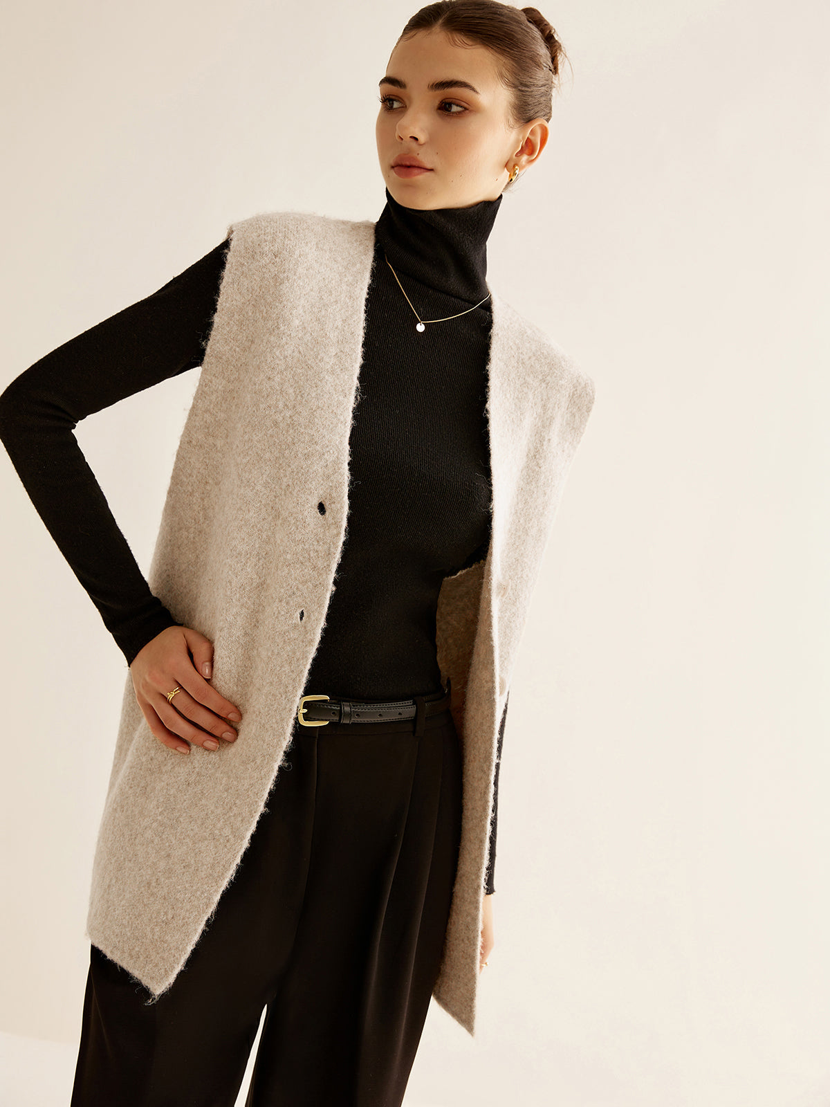 Yün Karışımlı Göğüslü Kazak Yelek