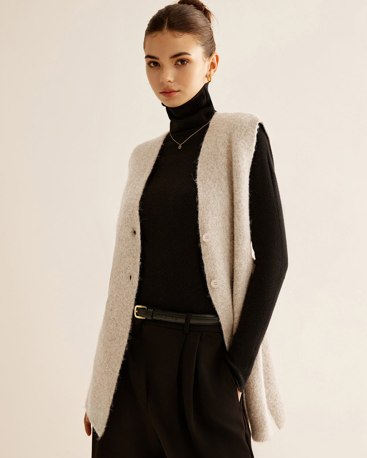 Yün Karışımlı Göğüslü Kazak Yelek