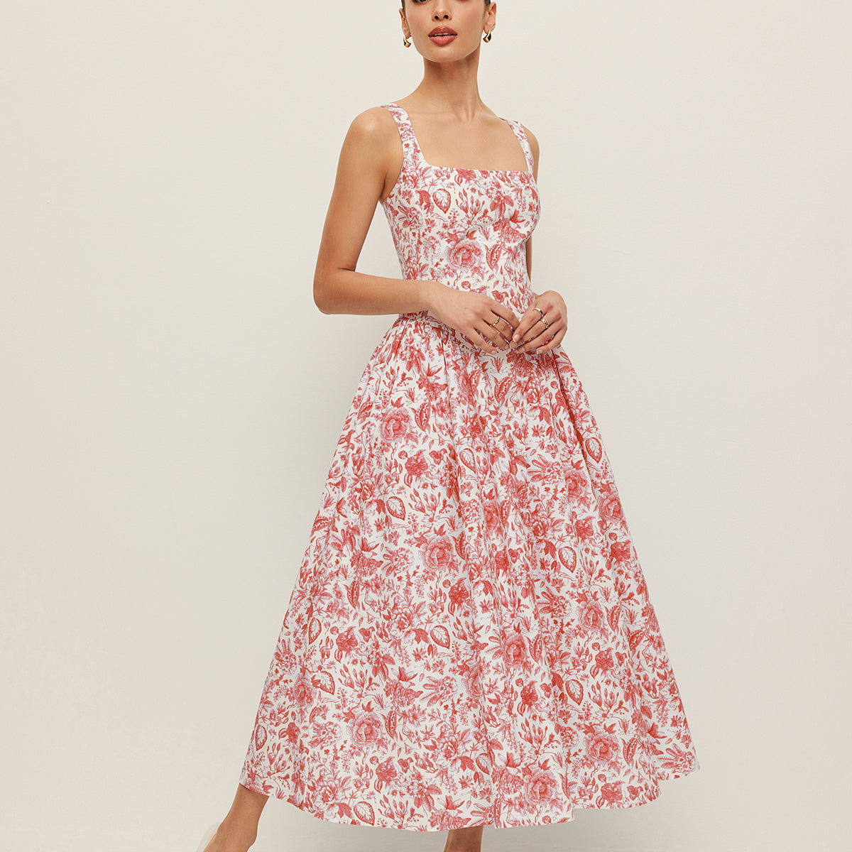 Kare Yaka Cepli Desenli Elbise