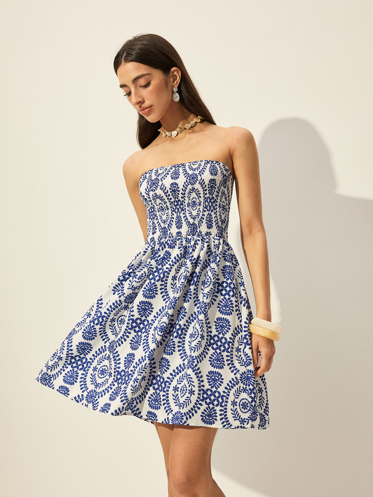 Askısız Çiçek Desenli Elbise