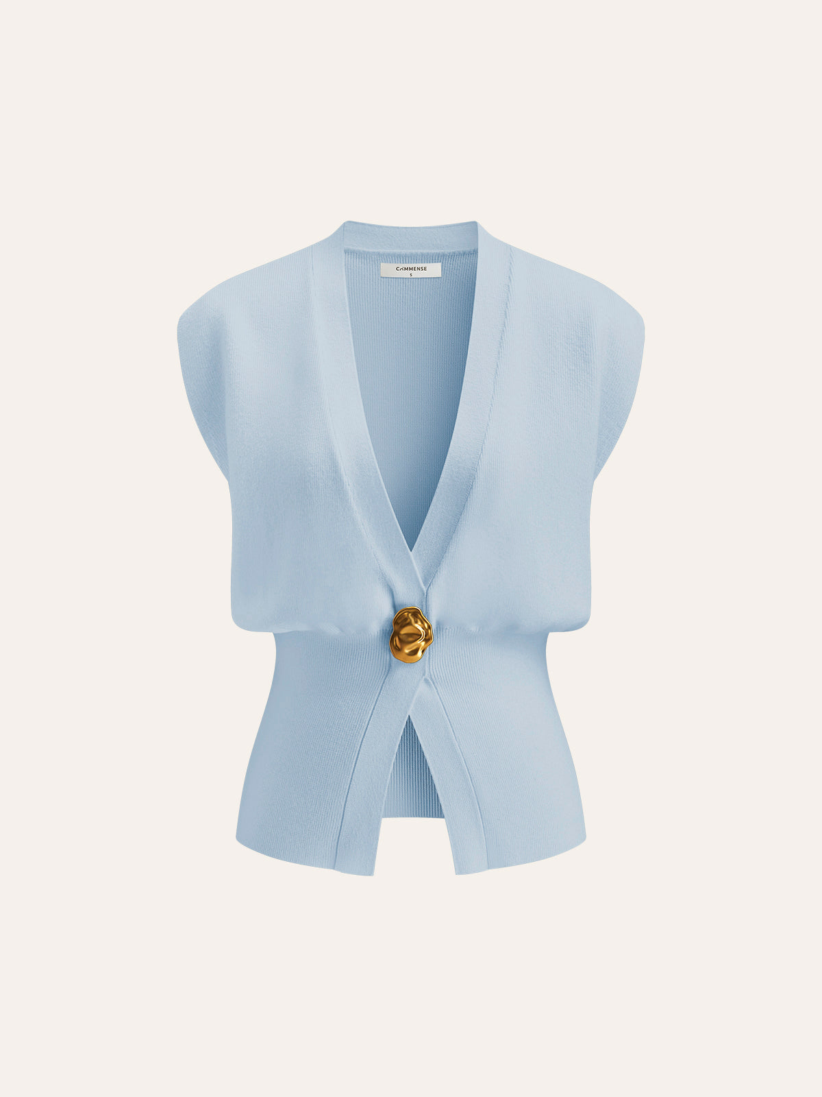 V Yaka Düğme Detaylı Triko Yelek