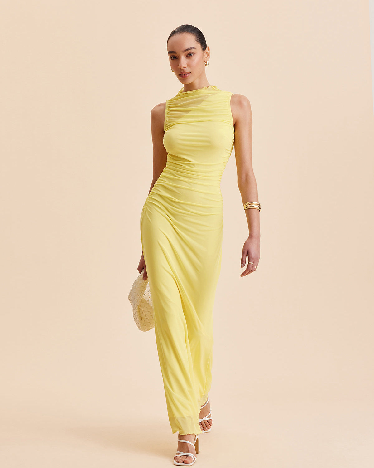 File Büzgülü Kolsuz Elbise