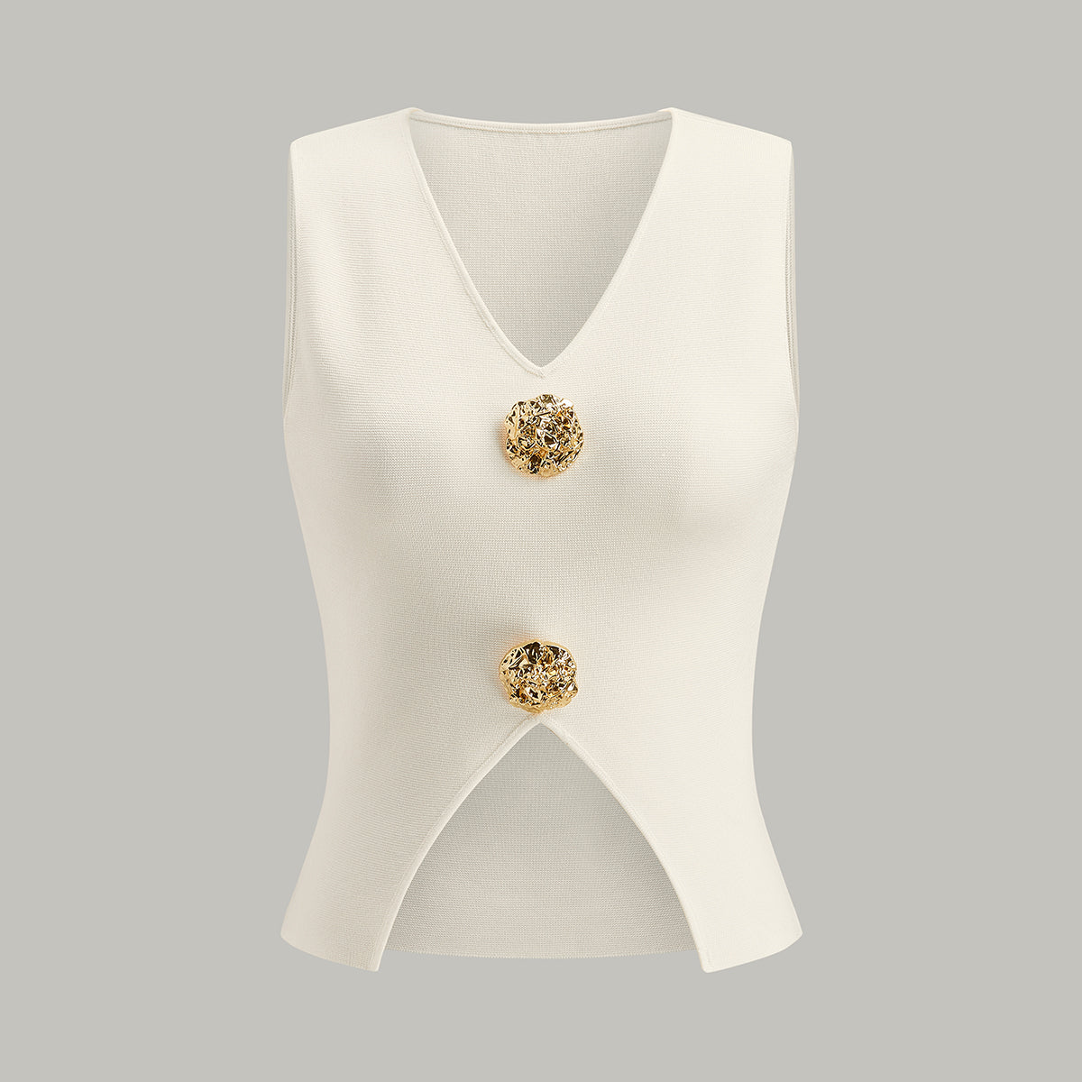 Metal Detay V Yaka Bölünmüş Kazak Yelek