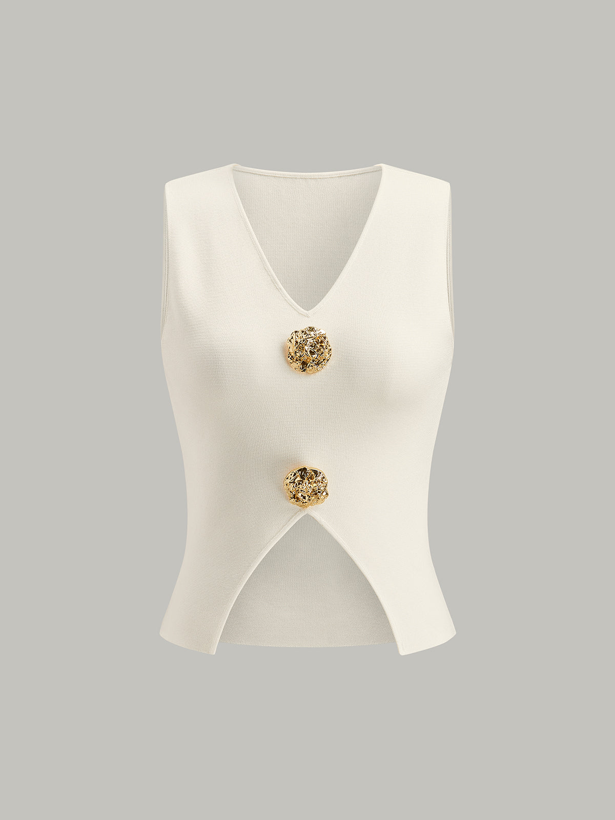 Metal Detay V Yaka Bölünmüş Kazak Yelek