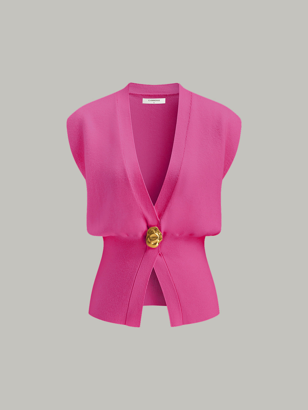 V Yaka Düğme Detaylı Triko Yelek