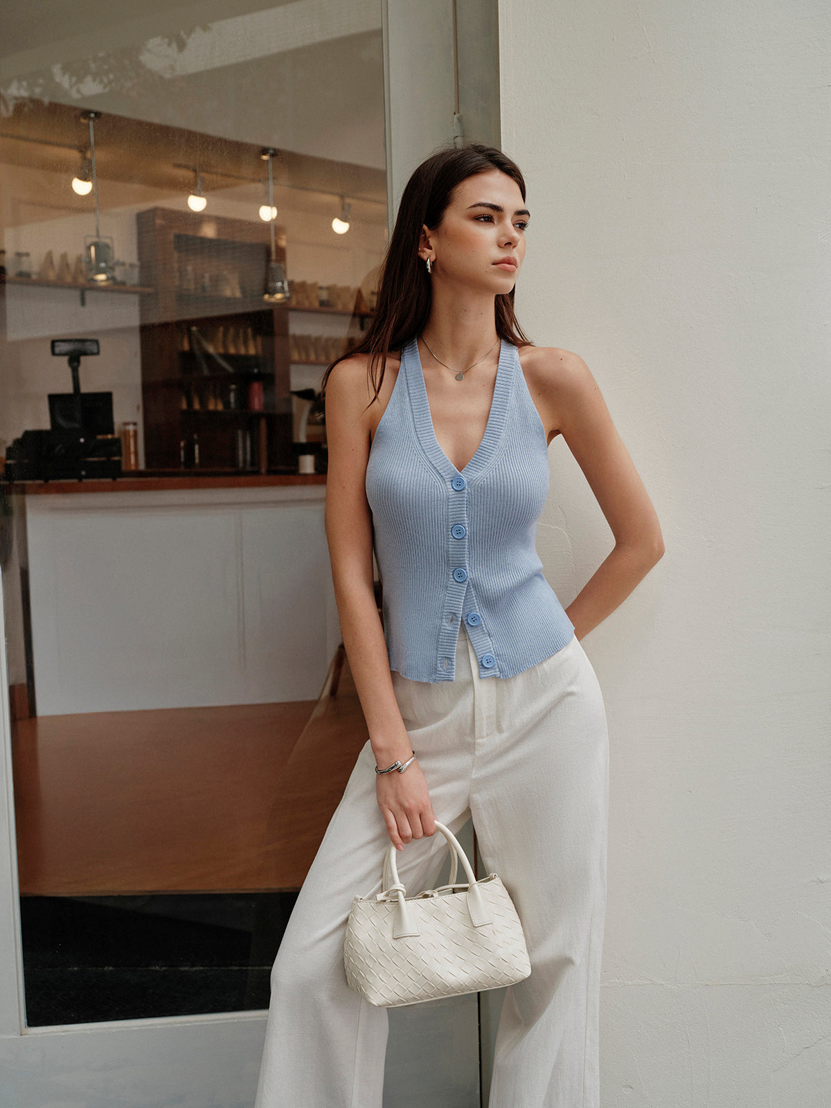 V Yakalı Yırtıklı Kazak Yelek