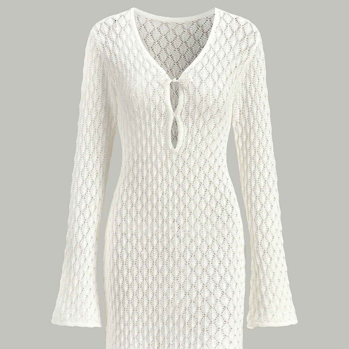 Kesik Detaylı Şeffaf Örgü Kazak Elbise