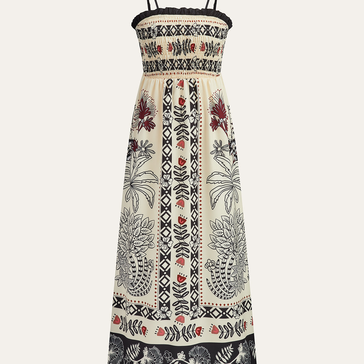 Etnik Tarz Baskılı Uzun Elbise