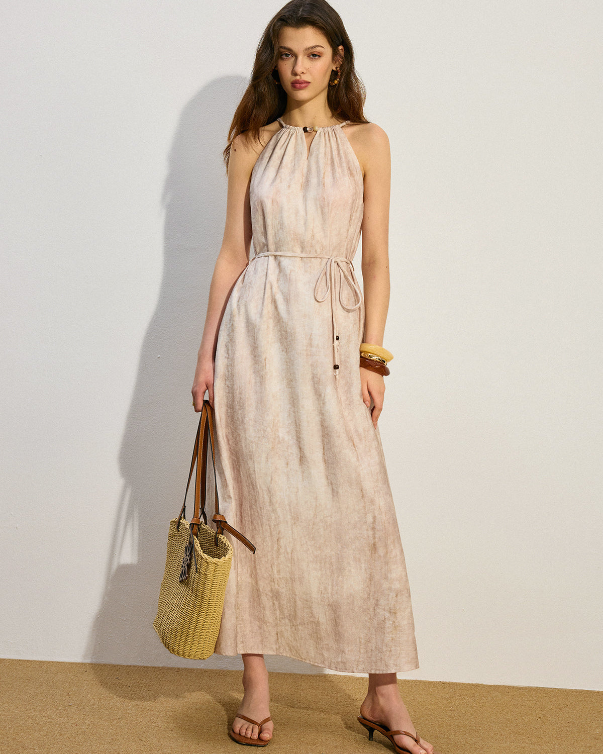 Cepli Bağcıklı Uzun Elbise