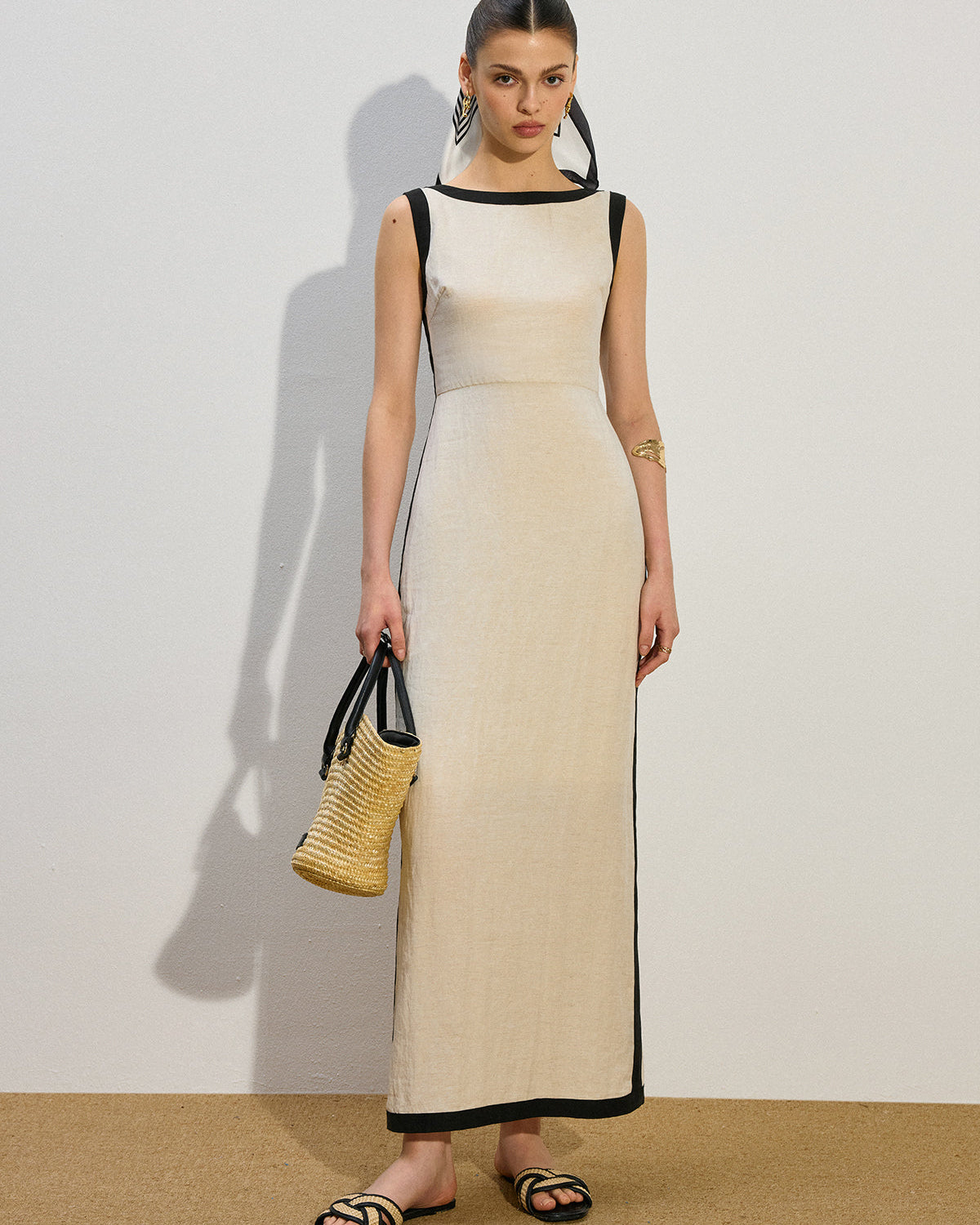 Kontrast Kesim Uzun Elbise