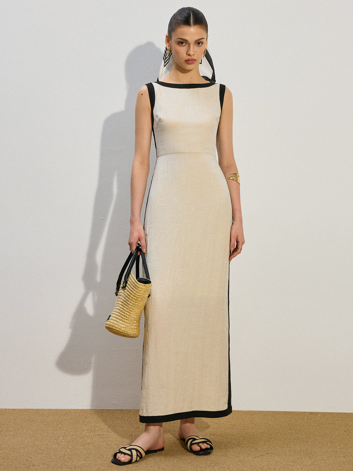 Kontrast Kesim Uzun Elbise