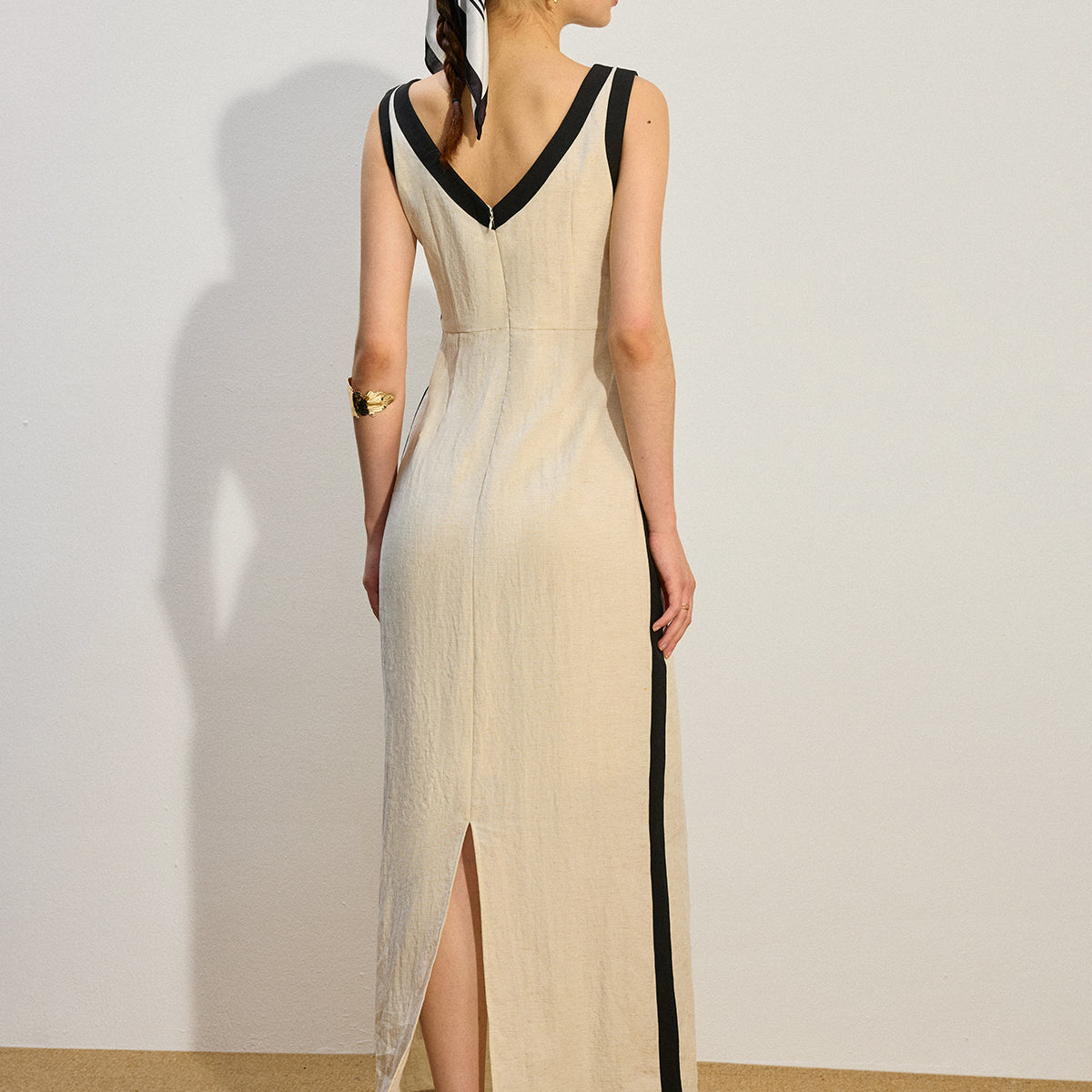 Kontrast Kesim Uzun Elbise