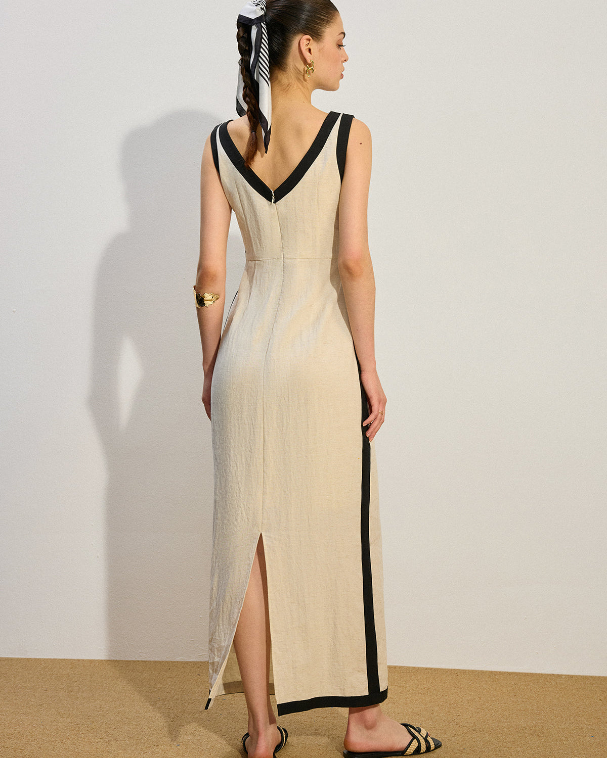 Kontrast Kesim Uzun Elbise