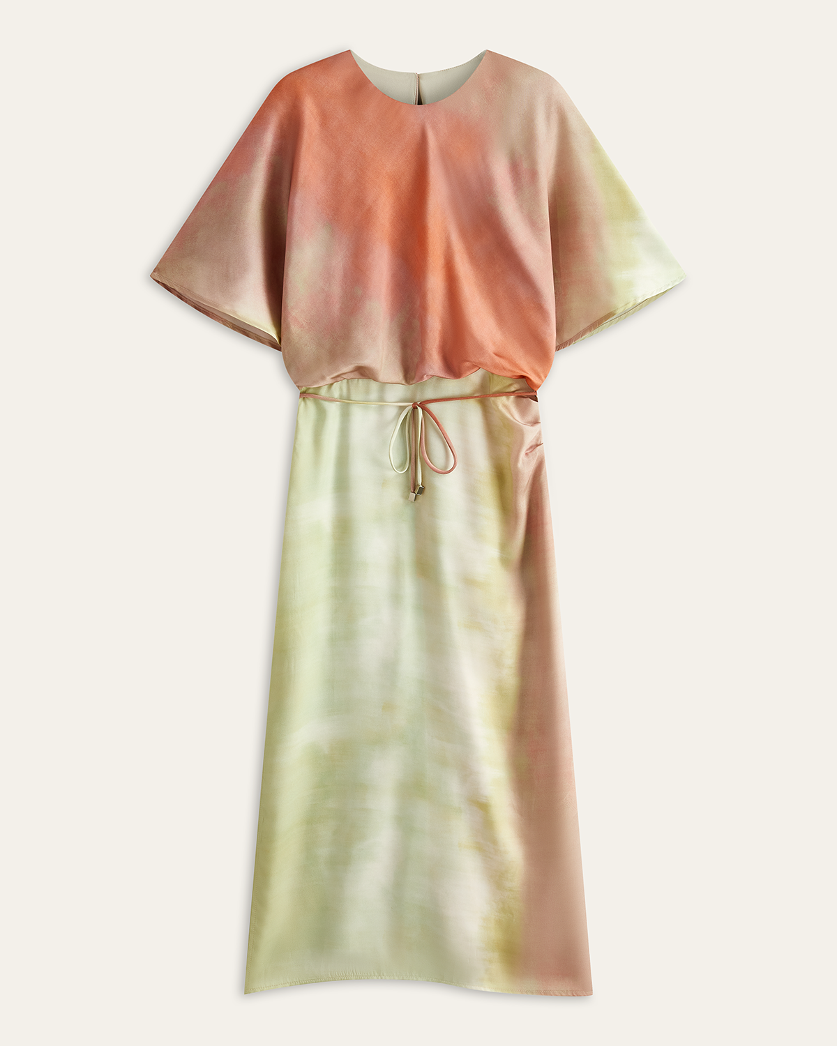 Kısa Kollu Renk Degradeli Uzun Elbise Belden Bağlamalı