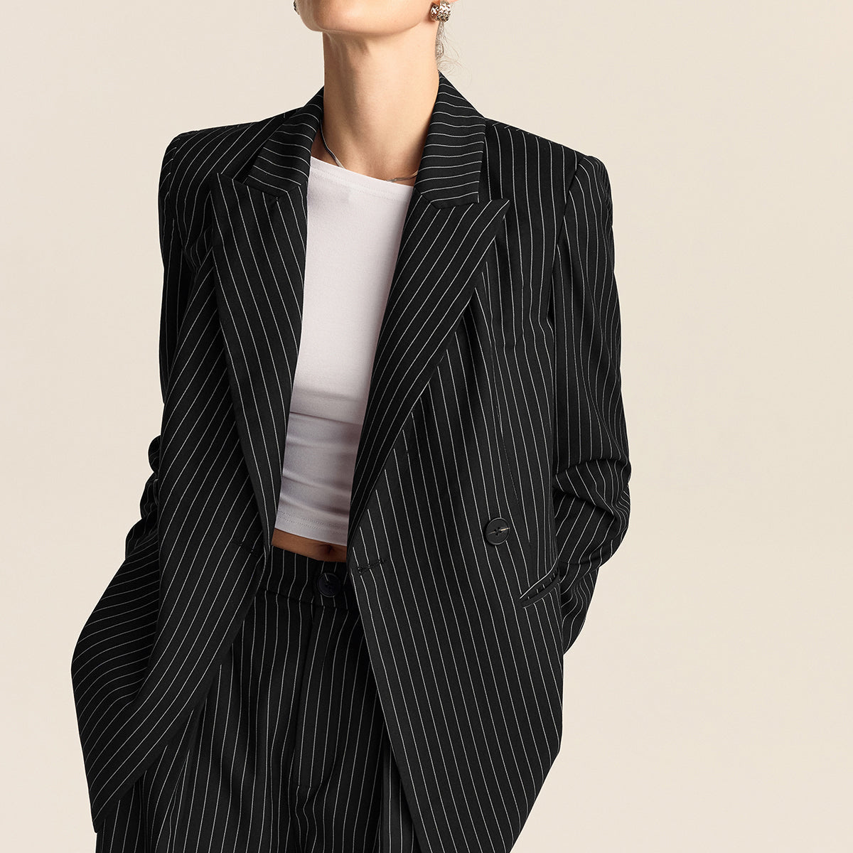 Çizgili Çift Düğmeli Blazer