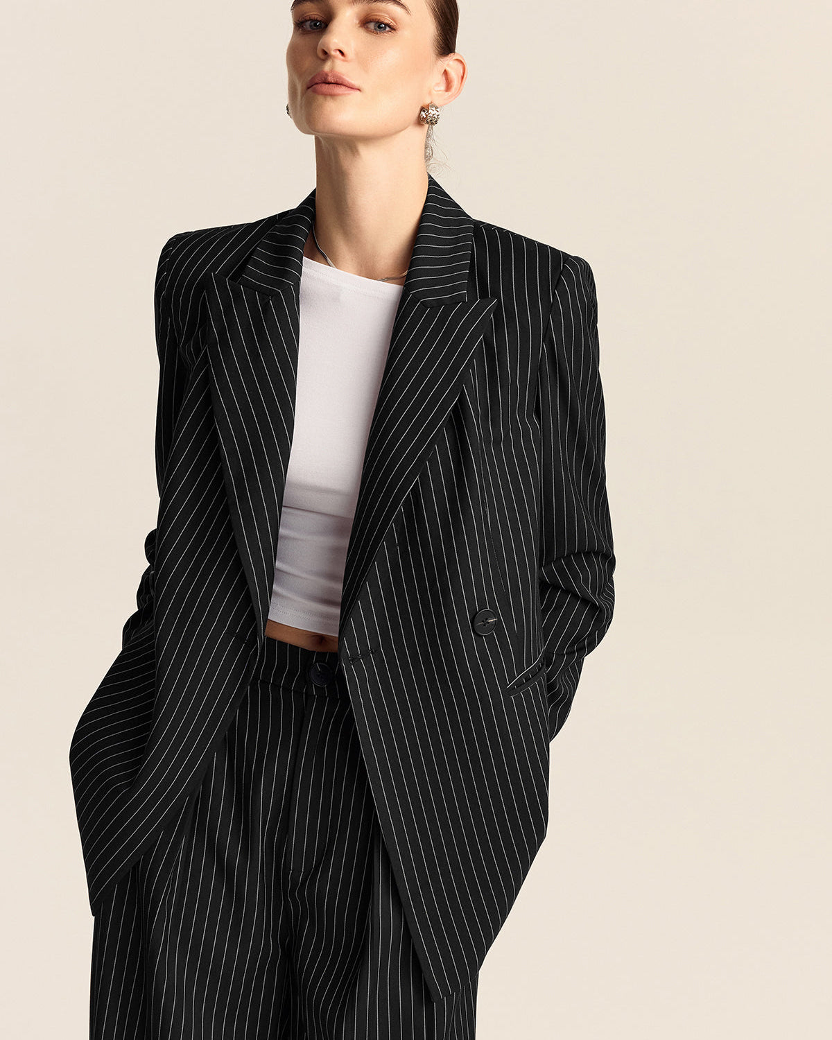 Çizgili Çift Düğmeli Blazer