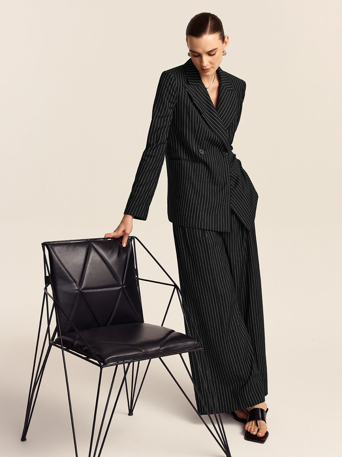 Çizgili Çift Düğmeli Blazer