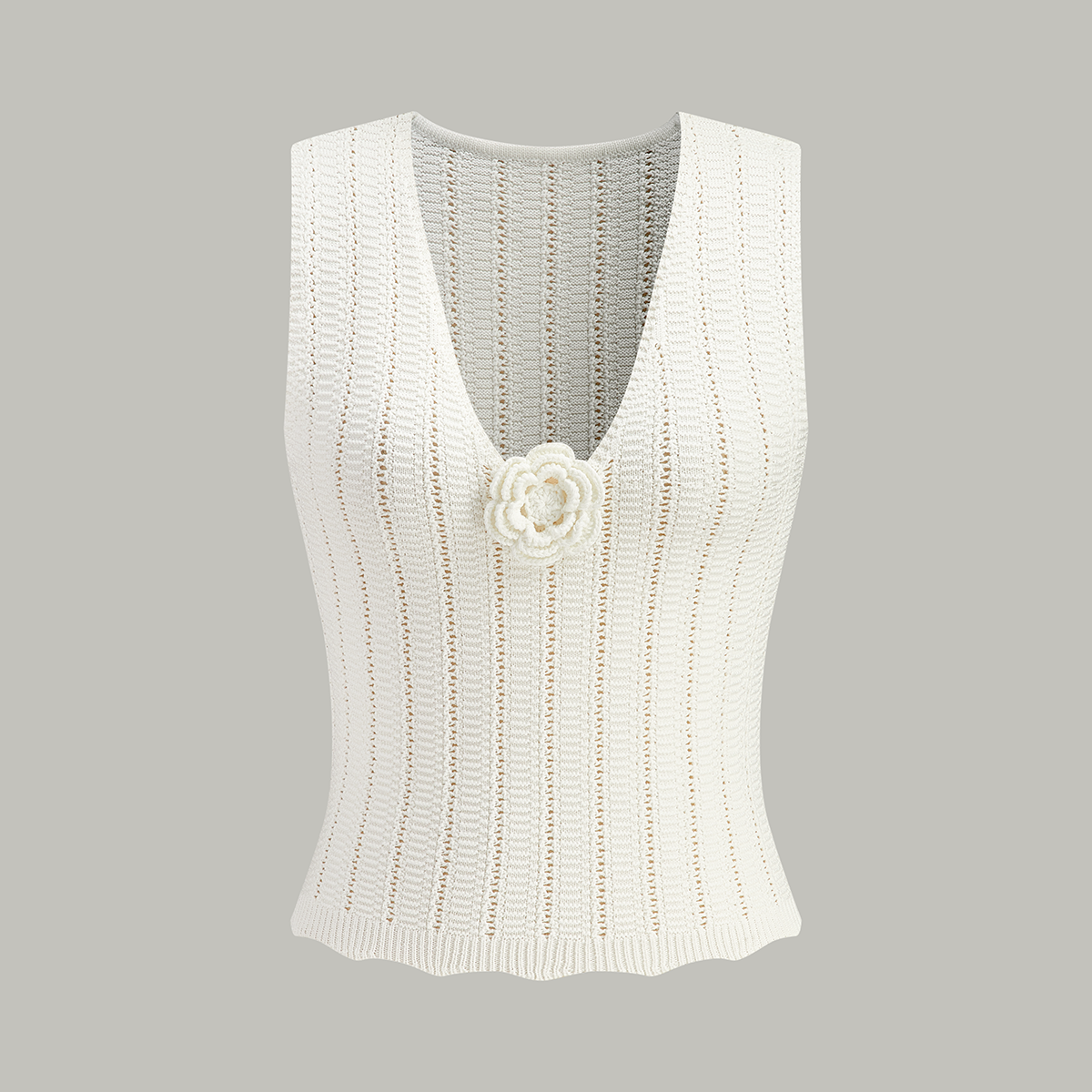 Çiçek Süslemeli Kolsuz Kazak Yelek