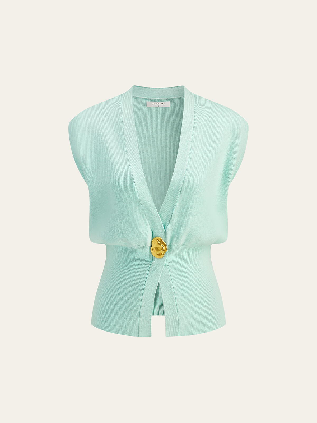 V Yaka Düğme Detaylı Triko Yelek