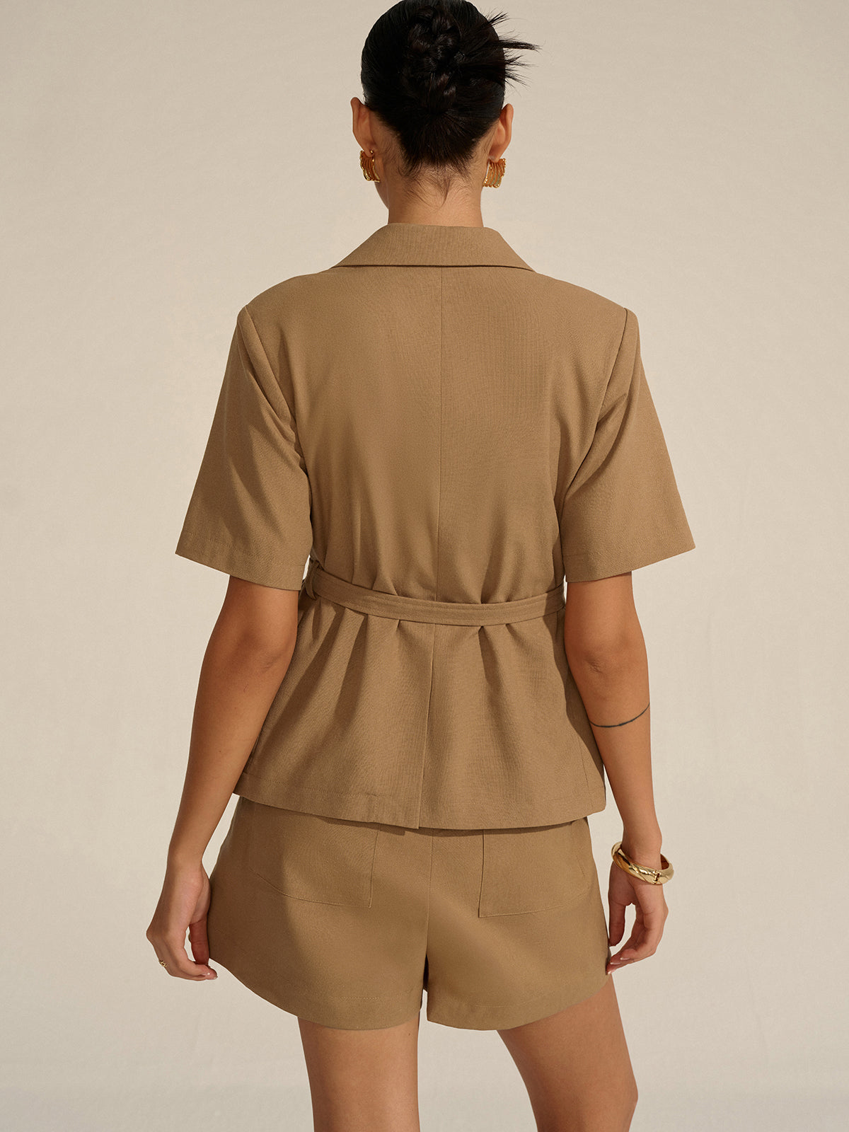 Kısa Kollu Kemerli Blazer