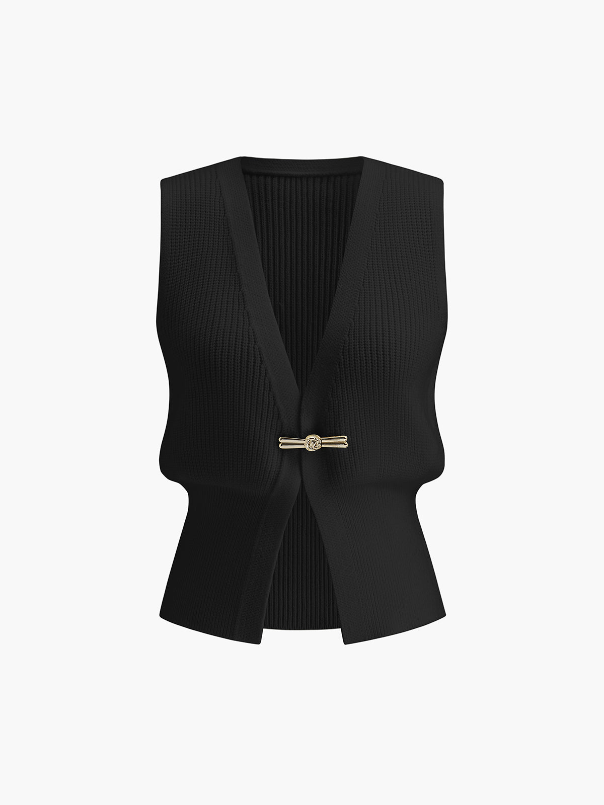 Metal Tokalı Bel Detaylı Triko Yelek