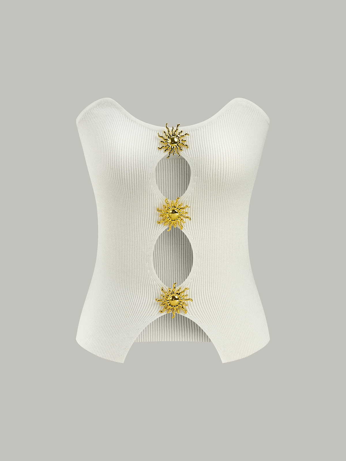 Metal Detaylı Kesik Triko Yelek