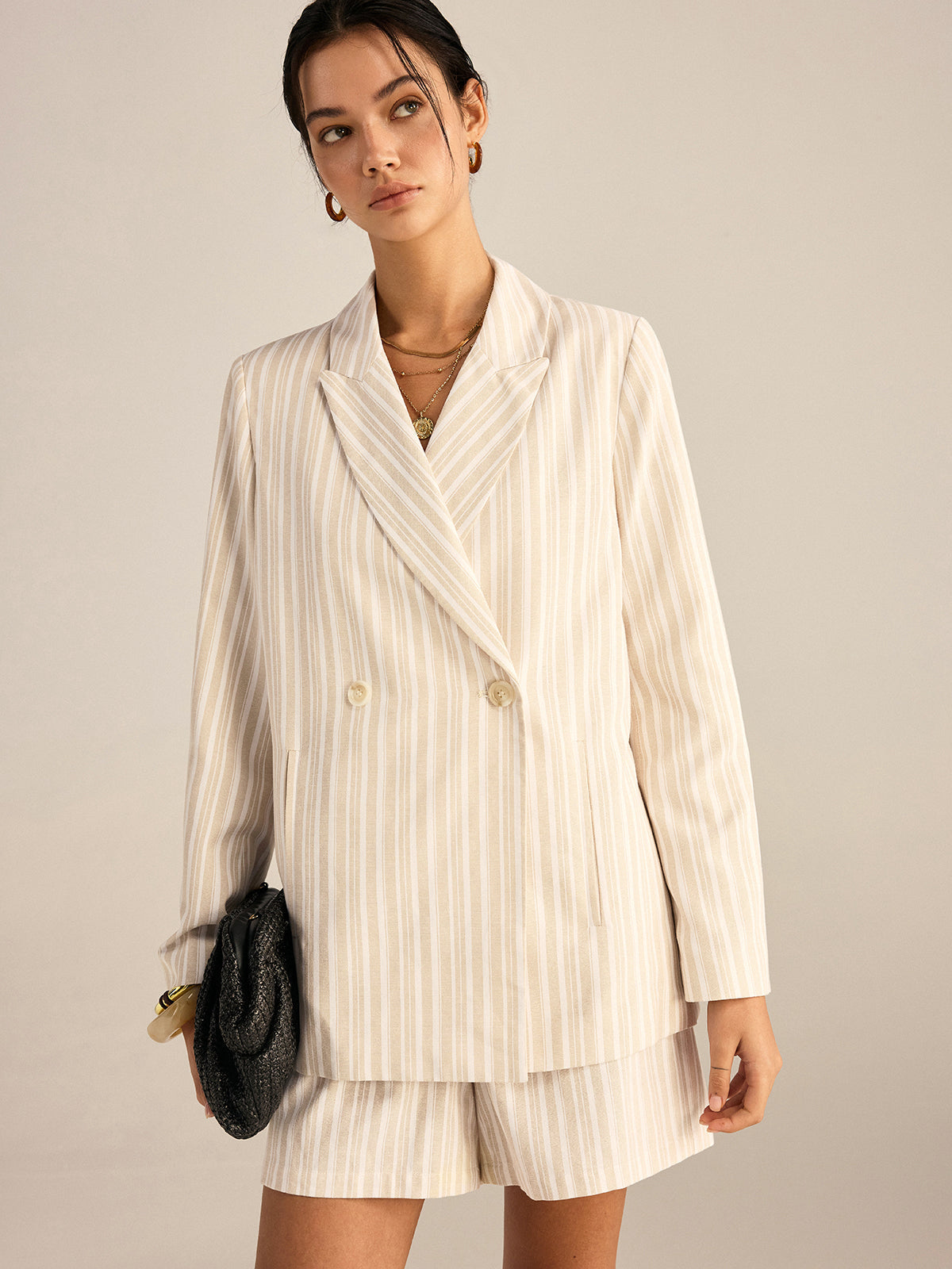 Çizgili Çift Düğmeli Blazer