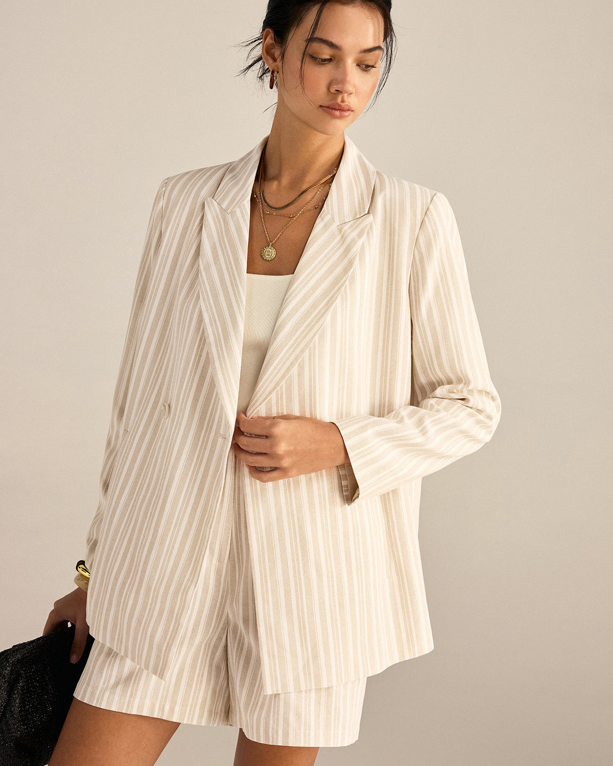 Çizgili Çift Düğmeli Blazer