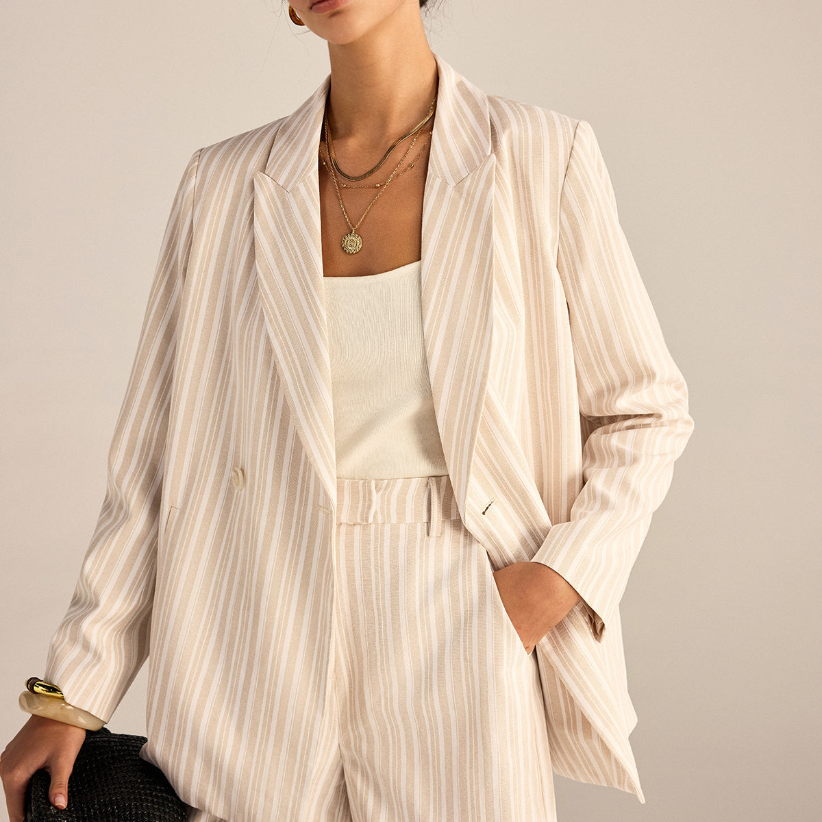 Çizgili Çift Düğmeli Blazer