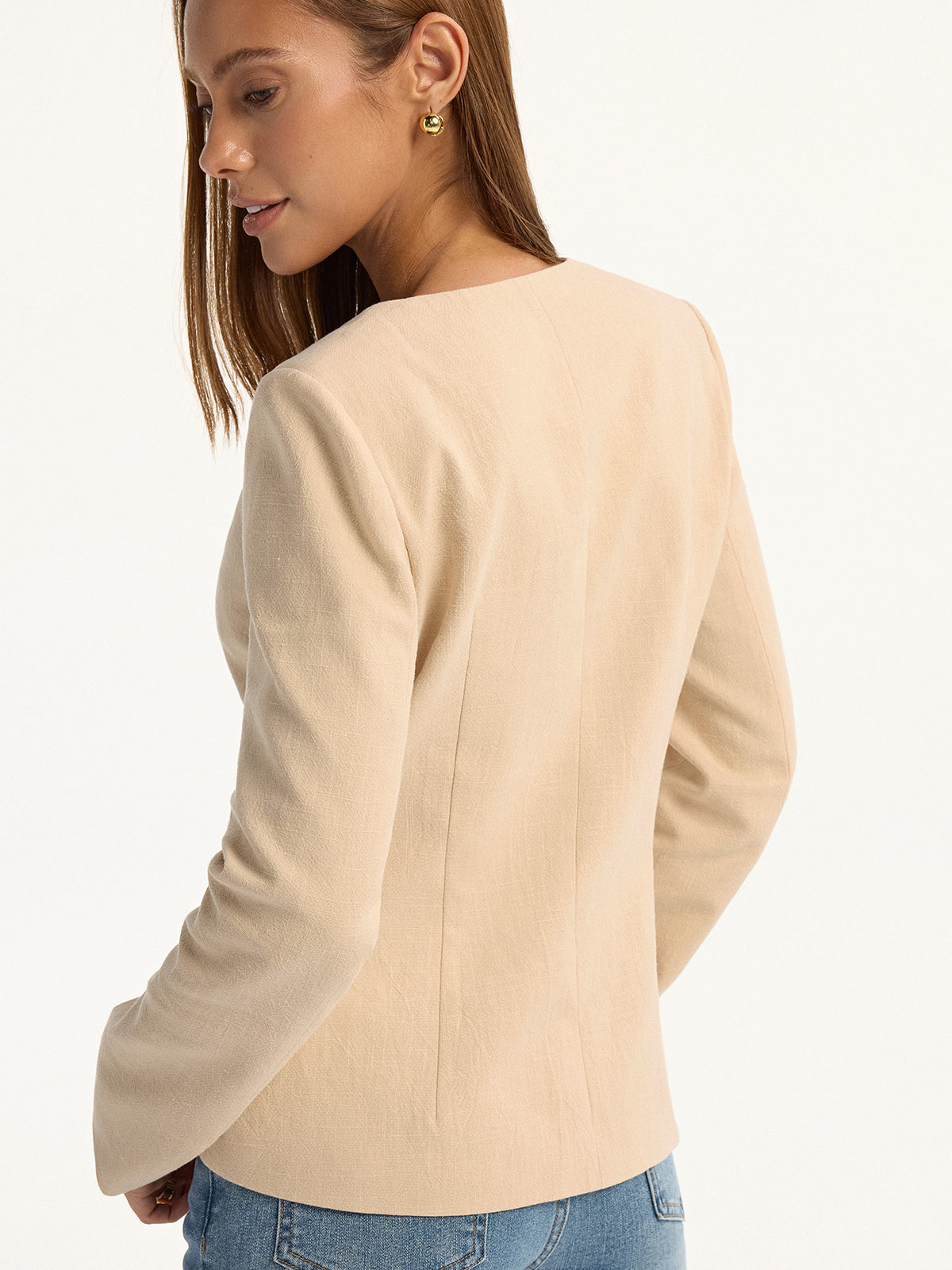 Keten & Pamuk V Yaka Metal Düğmeli Blazer