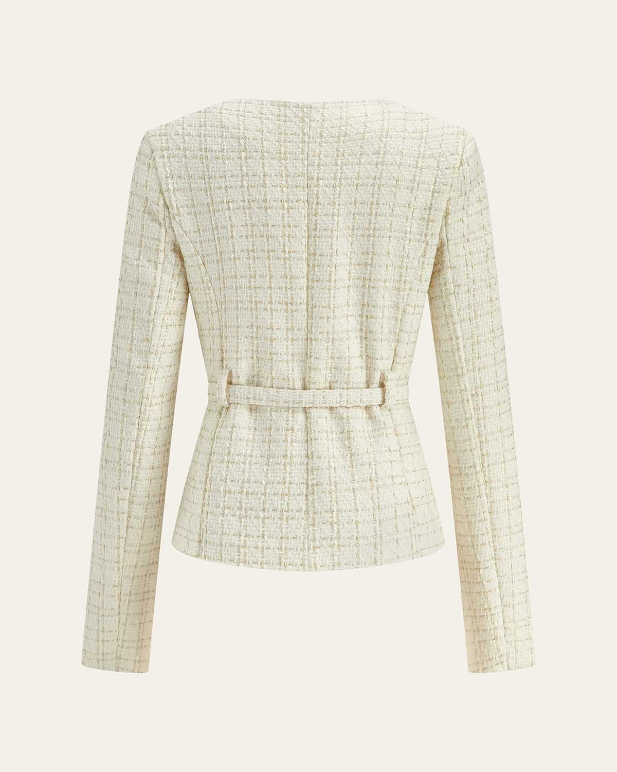 Metal Düğmeli Kemerli Tweed Blazer