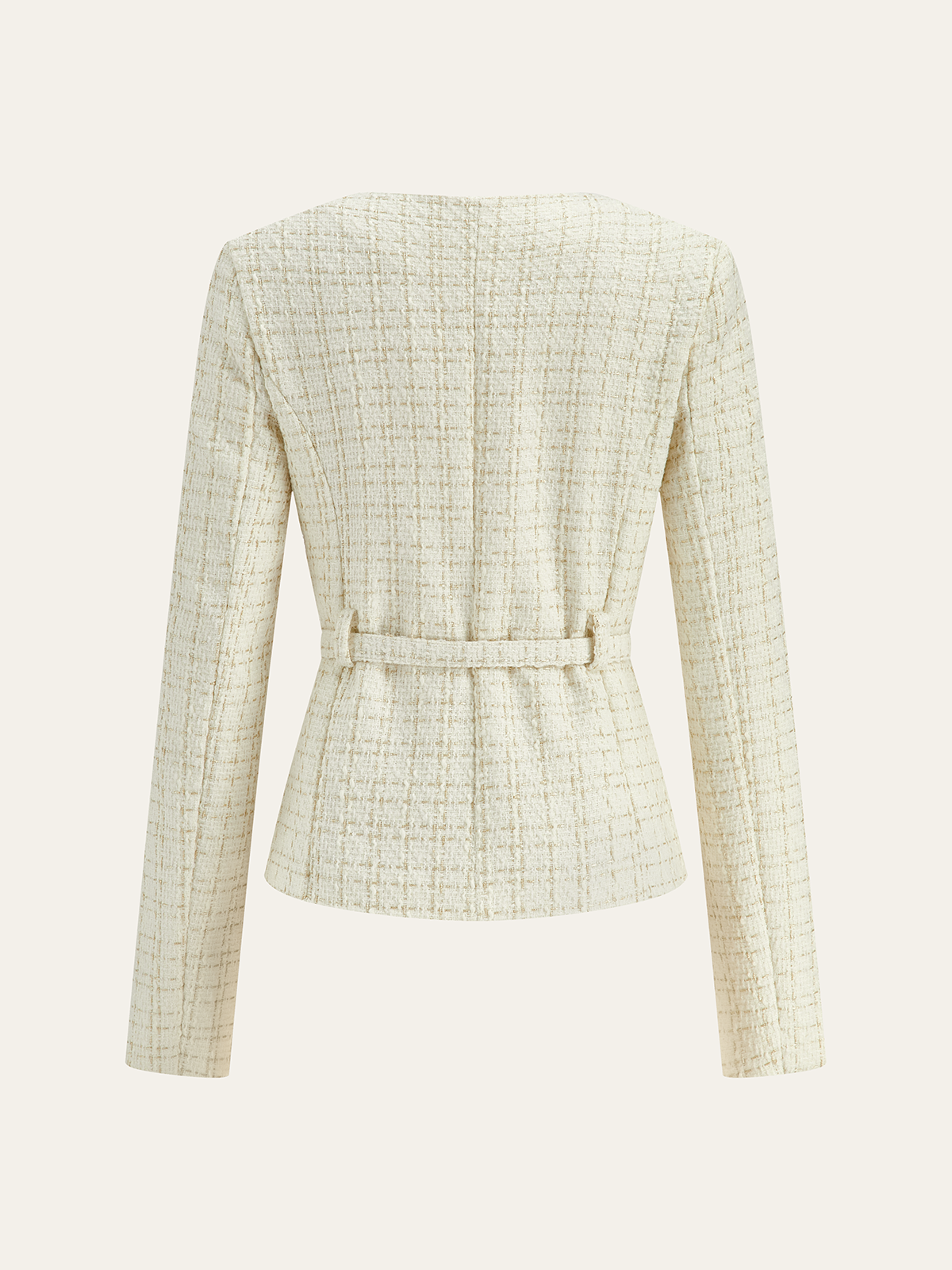 Metal Düğmeli Kemerli Tweed Blazer