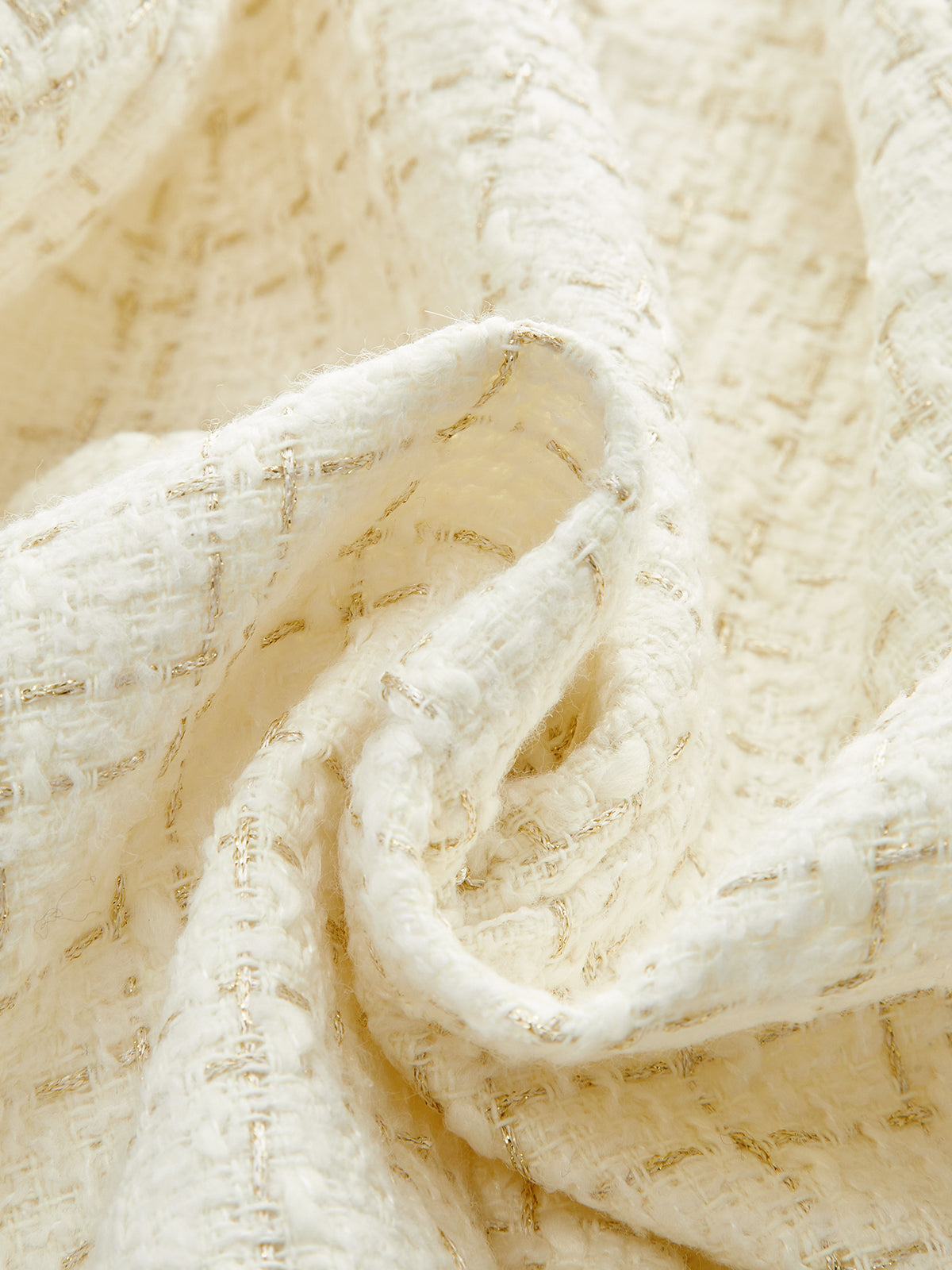 Metal Düğmeli Kemerli Tweed Blazer