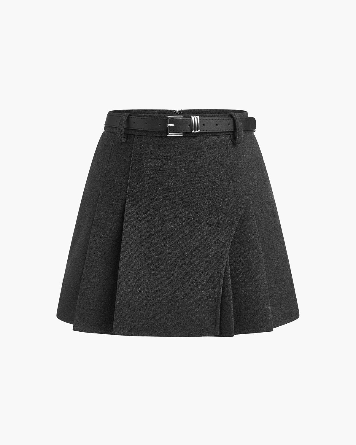 Zarif Pileli Kemerli Mini Etek