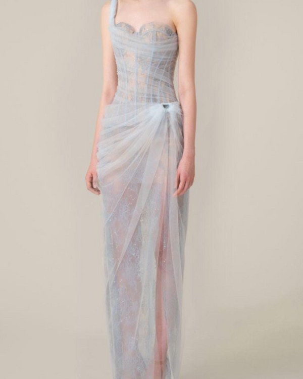 Bertille Tek Omuz Maxi Elbise Mavi