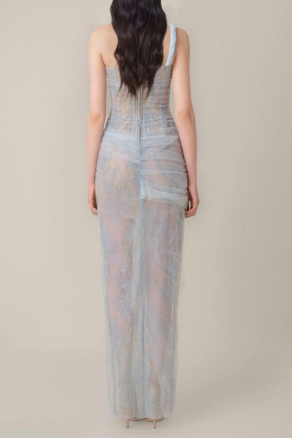 Bertille Tek Omuz Maxi Elbise Mavi