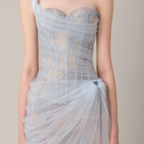 Bertille Tek Omuz Maxi Elbise Mavi