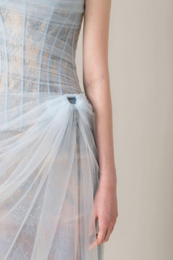 Bertille Tek Omuz Maxi Elbise Mavi