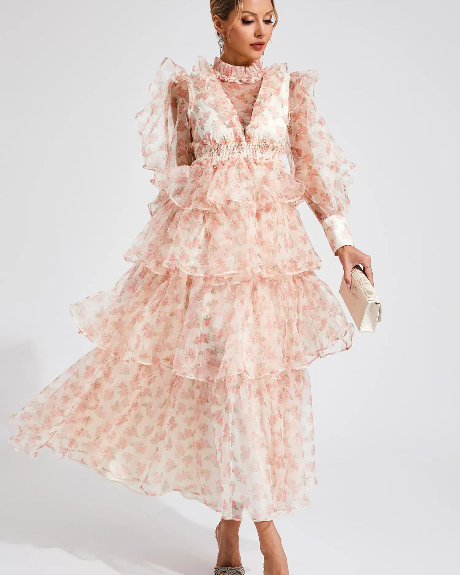 Zelda Çiçekli File Uzun Elbise