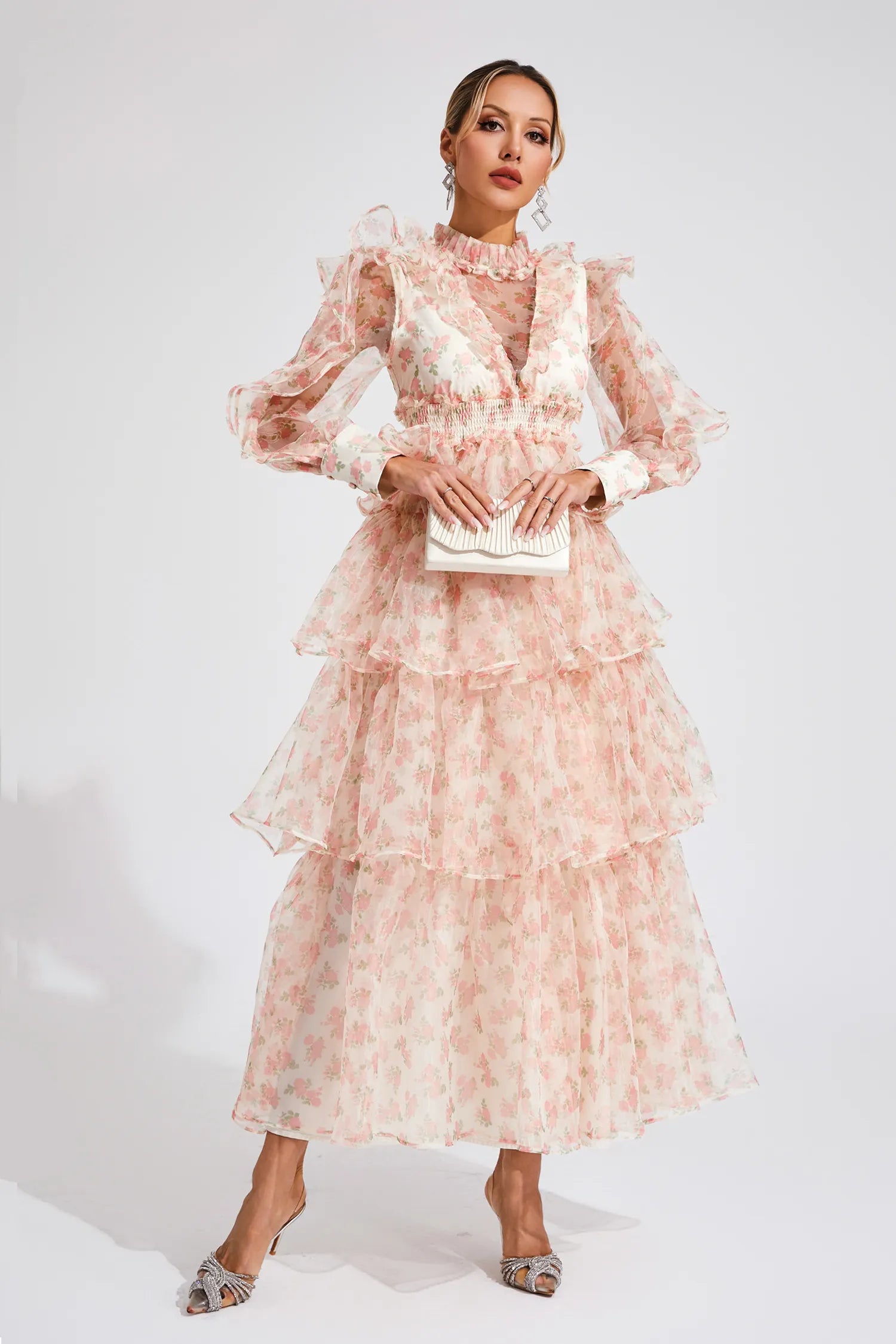 Zelda Çiçekli File Uzun Elbise