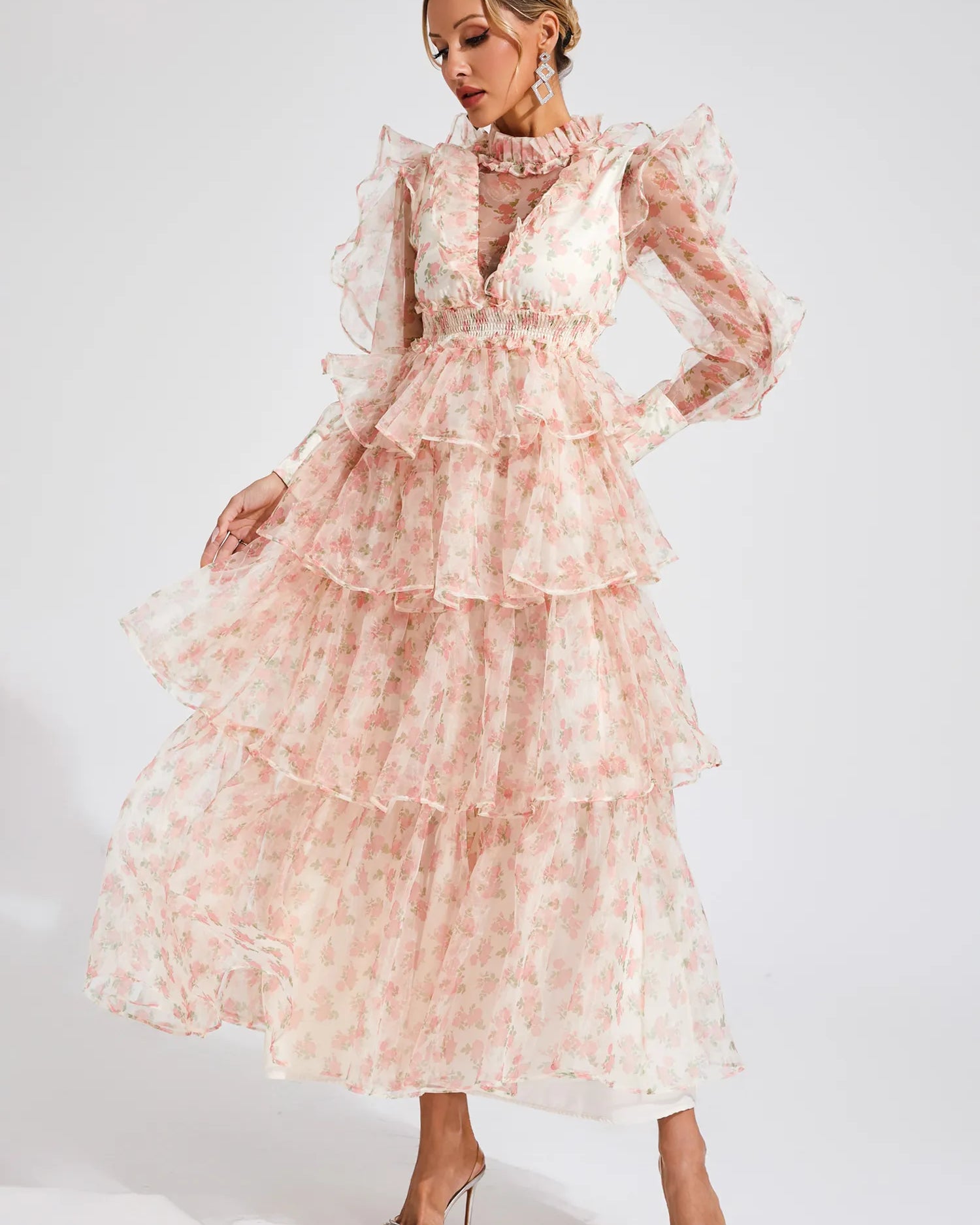 Zelda Çiçekli File Uzun Elbise