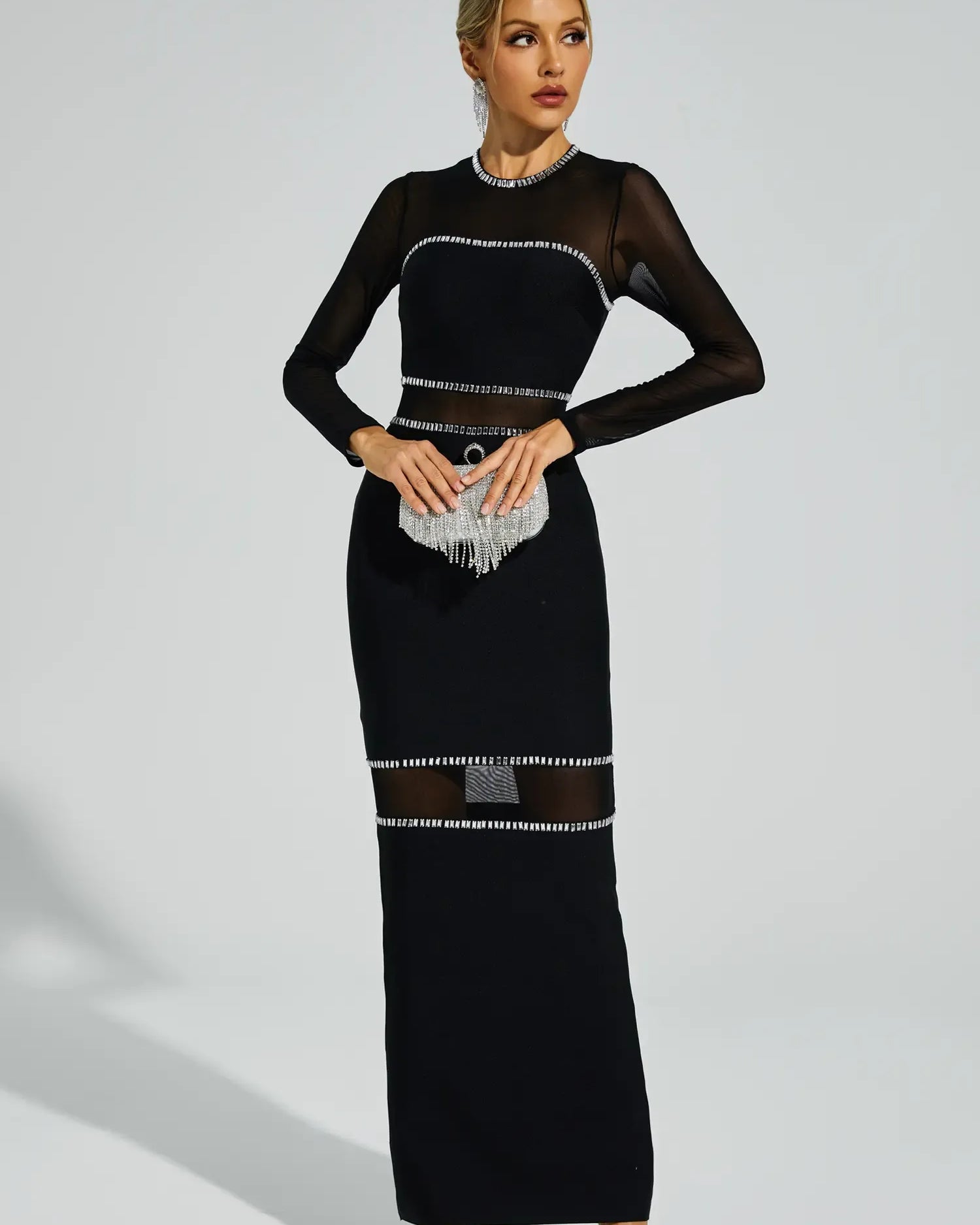 Jazlyn Siyah File Bandaj Maxi Elbise