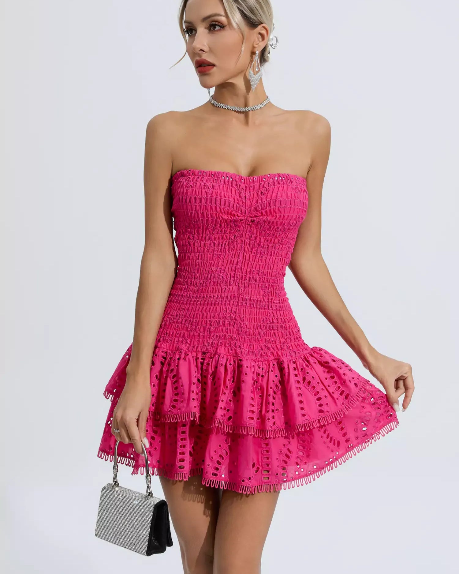 Bridget Pembe Fırfırlı Mini Elbise