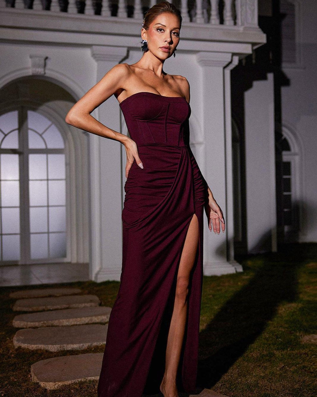 Carew Straplez Dantelli Kahverengi Maxi Elbise