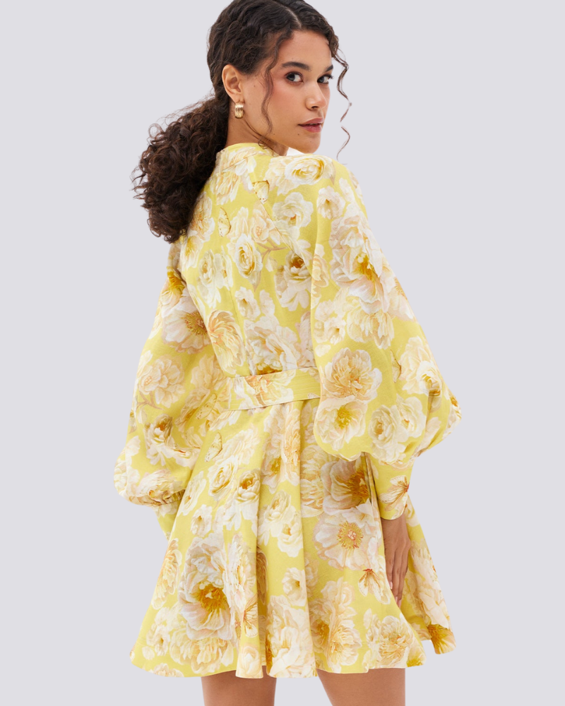 Cassiopeia Balon Kol Çiçekli Mini Elbise