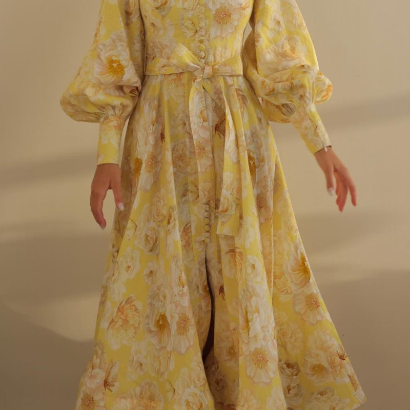 Cécilie Balon Kol Çiçekli Maxi Elbise