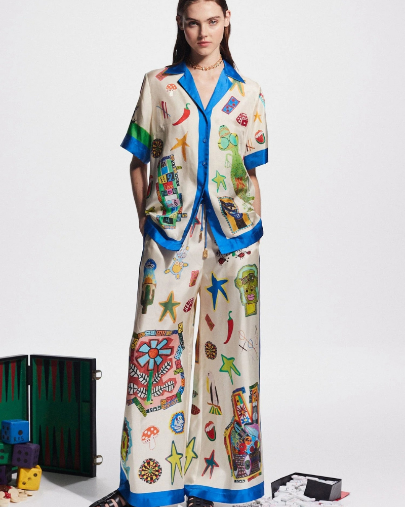 Clarette V Yaka Patchwork Pantolon Takımı