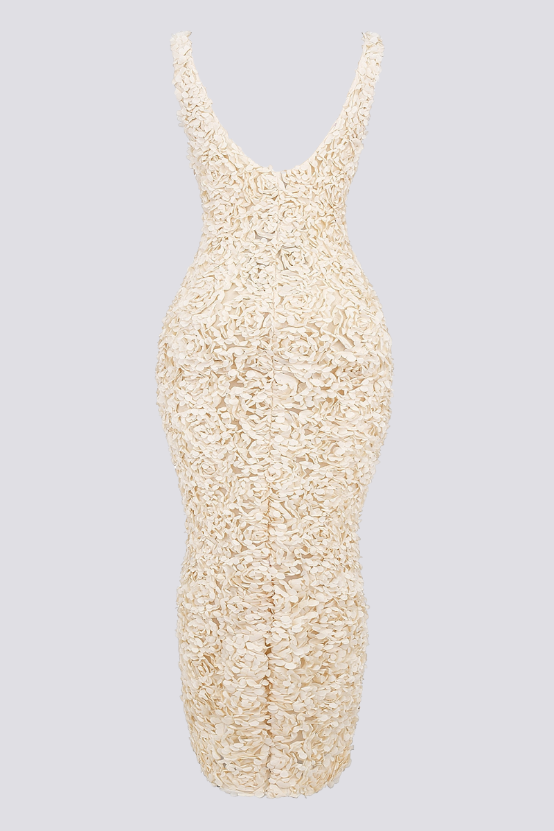 Cyprine Derin Yaka Sırtı Açık Uzun Elbise