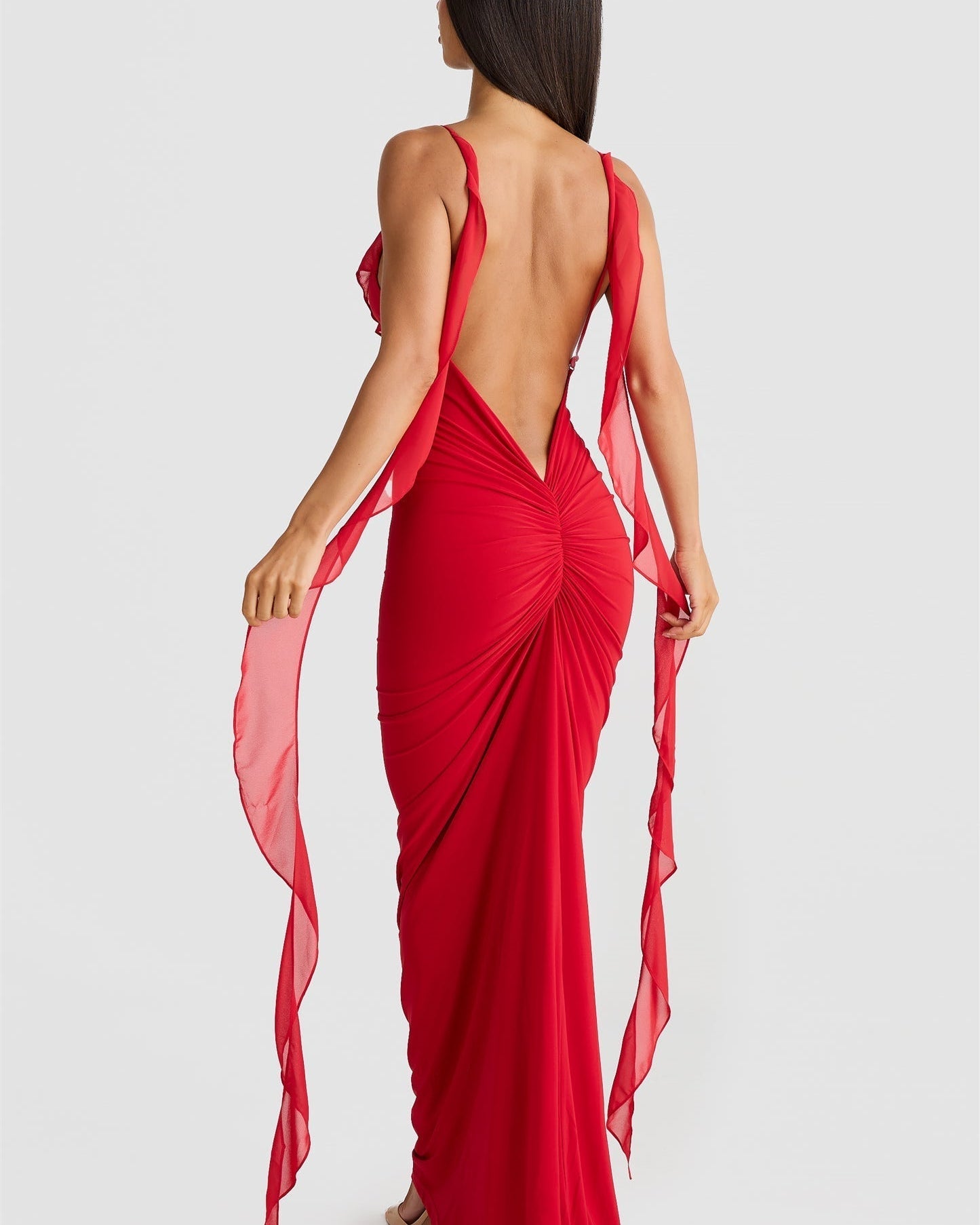 Cornelia Fırfırlı Çiçek Aplikeli Uzun Elbise